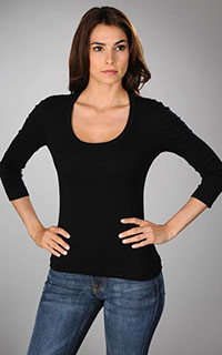 Three Dots Classic 3/4 Sleeve Scoop Neck Tee