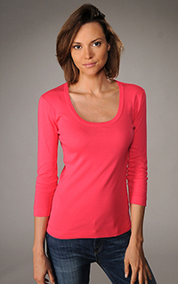 Three Dots Classic 3/4 Sleeve Scoop Neck Tee
